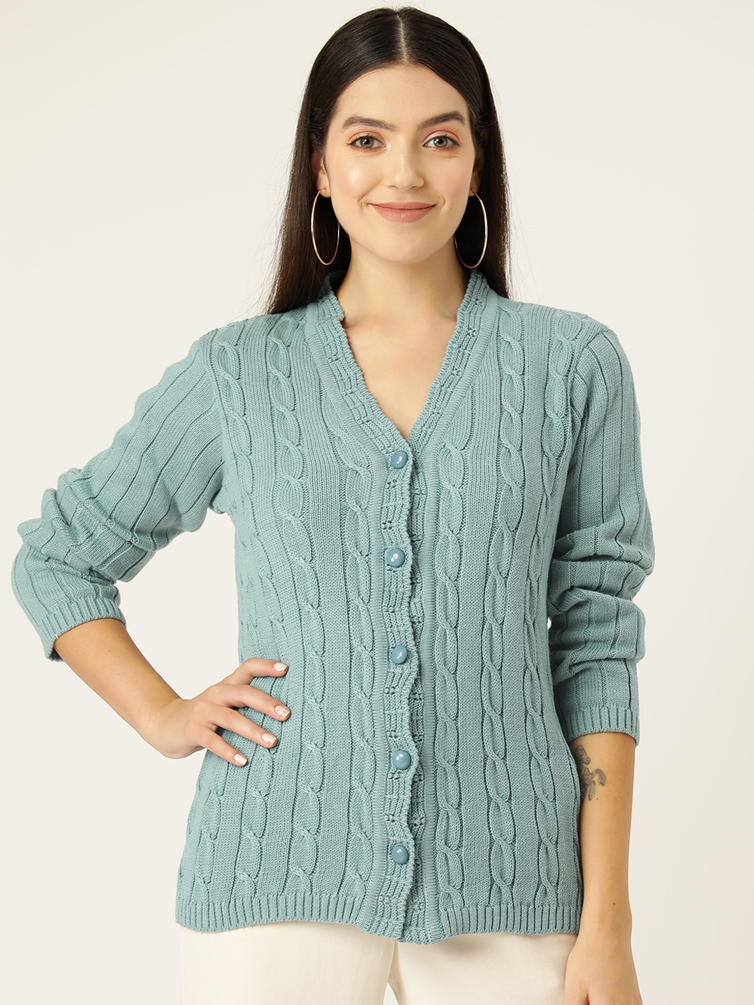 

American Eye Women Cable Knit Cardigan, Green