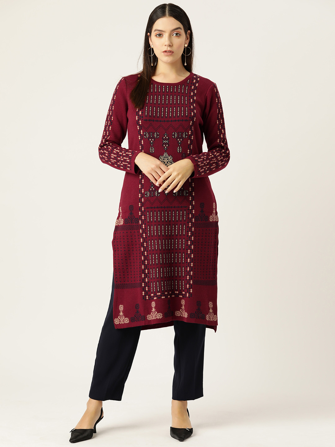 

American Eye Women Ethnic Motifs Winter Kurta, Maroon