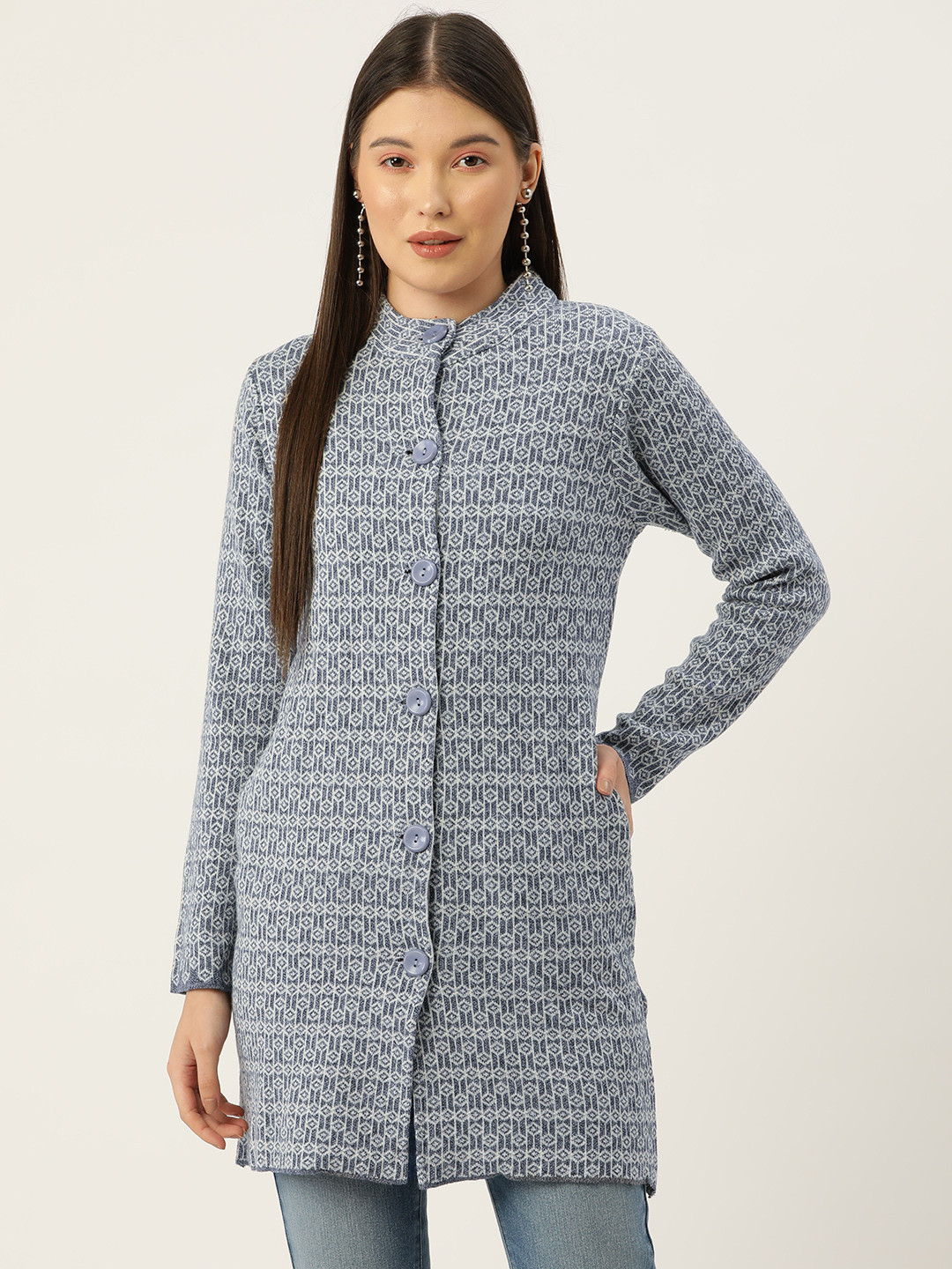 

American Eye Women Self-Design Longline Cardigan, Blue