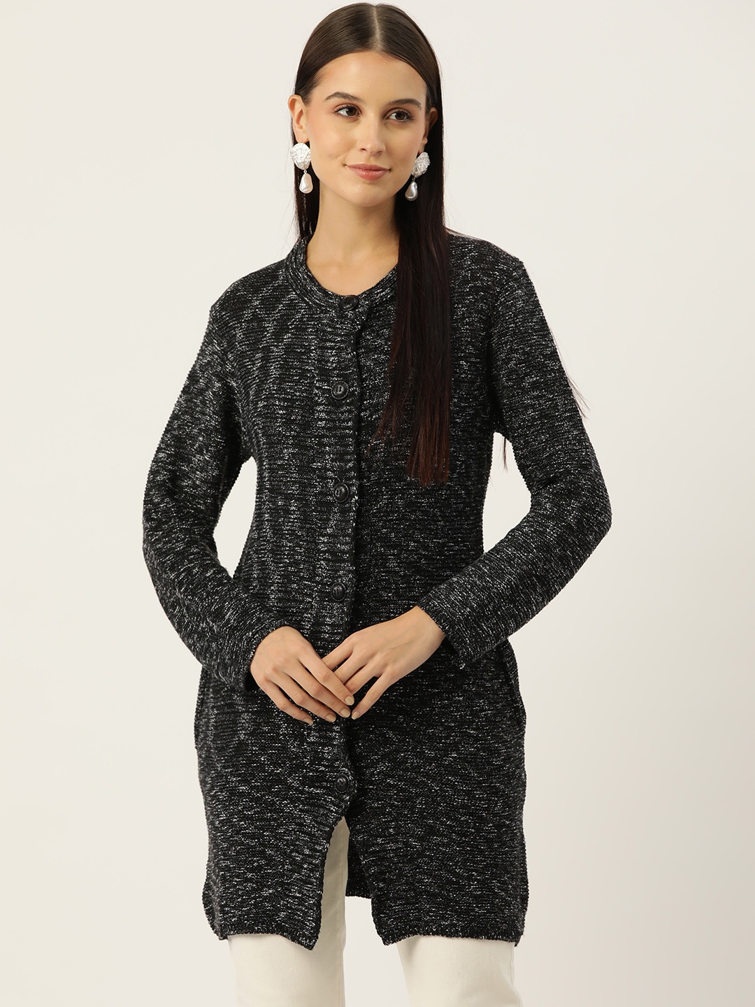 

American Eye Women Self-Design Longline Cardigan, Black