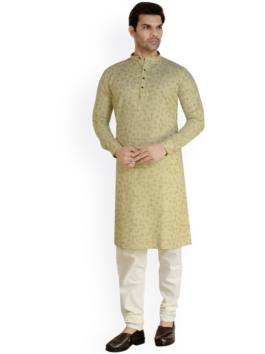 

ARRUGA Ethnic Motifs Printed Mandarin Collar Kurta With Churidar, Olive