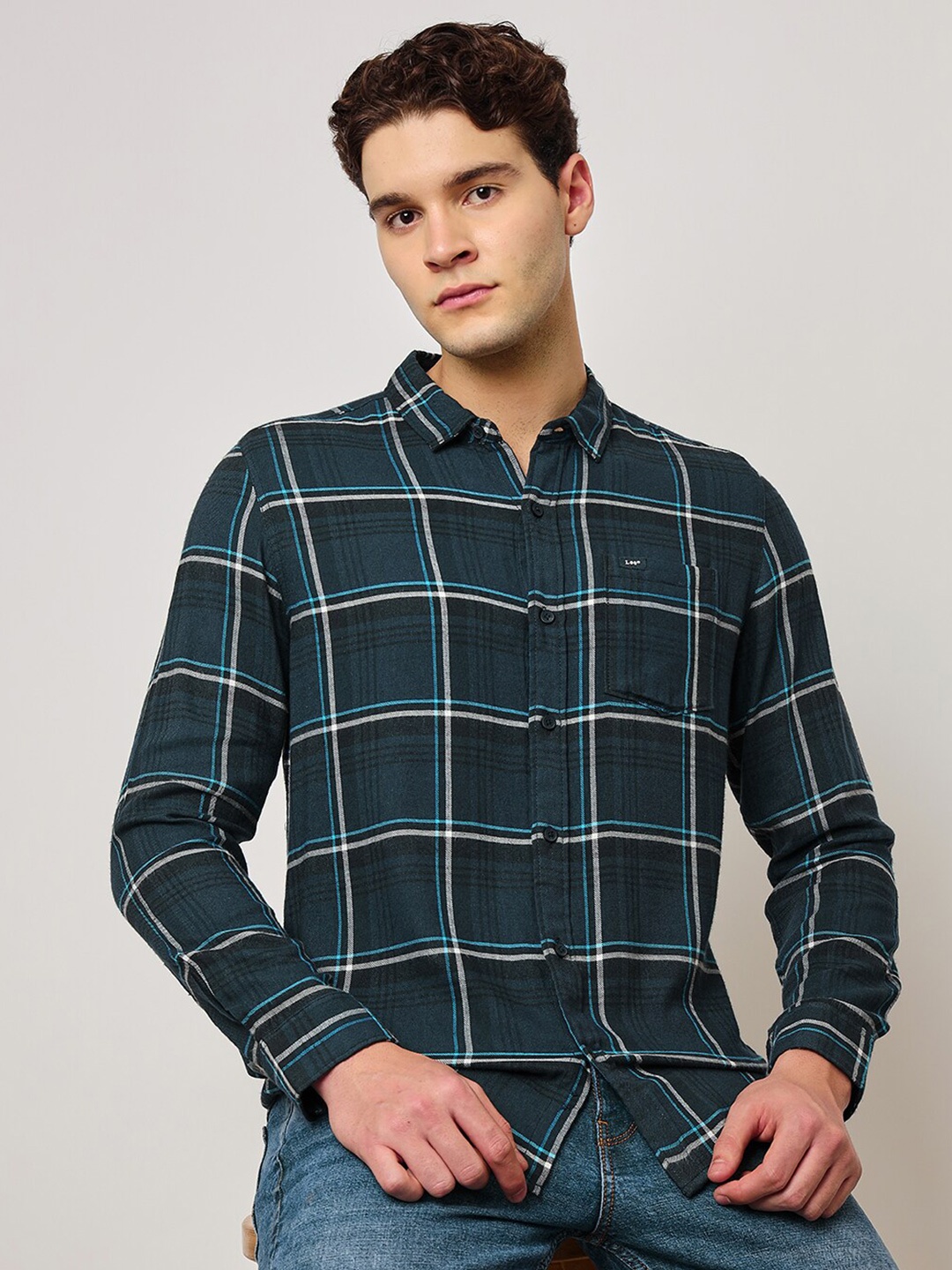 

Lee Slim Fit Checked Cotton Casual Shirt, Blue