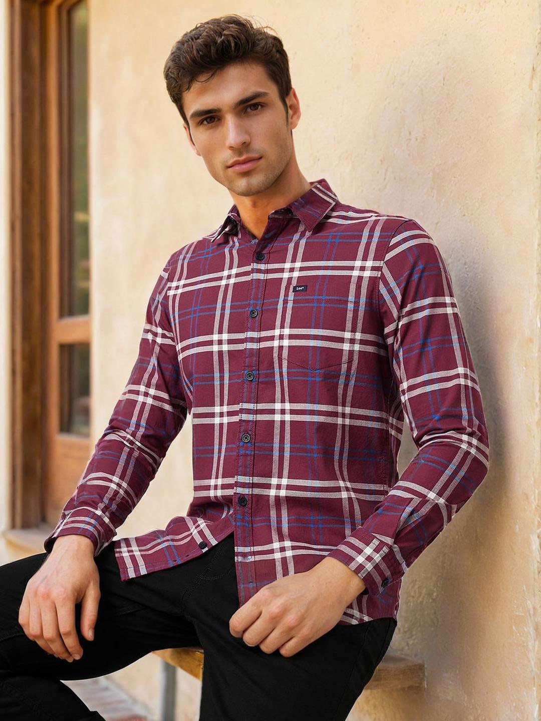 

Lee Slim Fit Tartan Checked Oxford Cotton Casual Shirt, Red