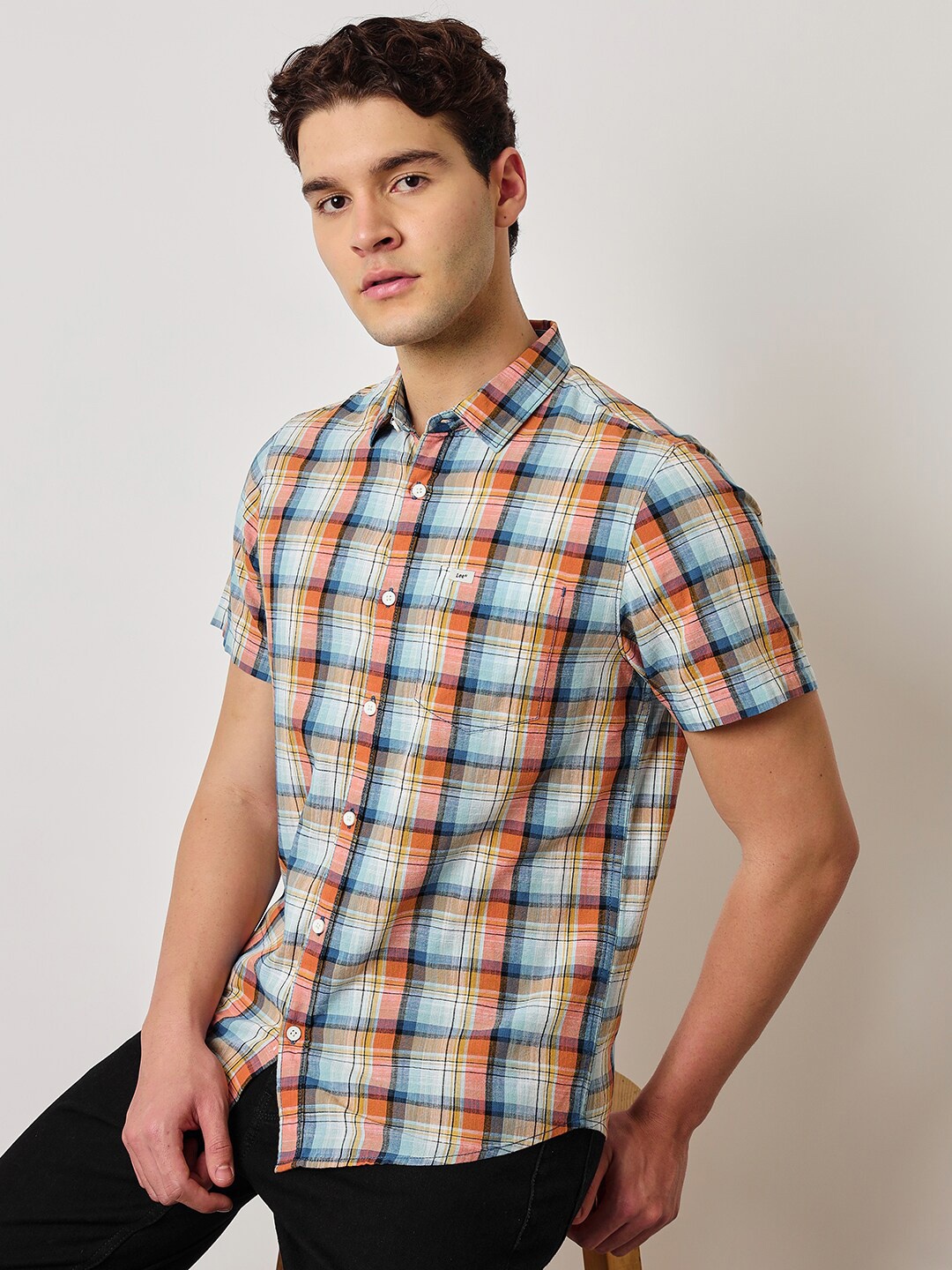 

Lee Straight Tartan Checks Checked Cotton Casual Shirt, Orange