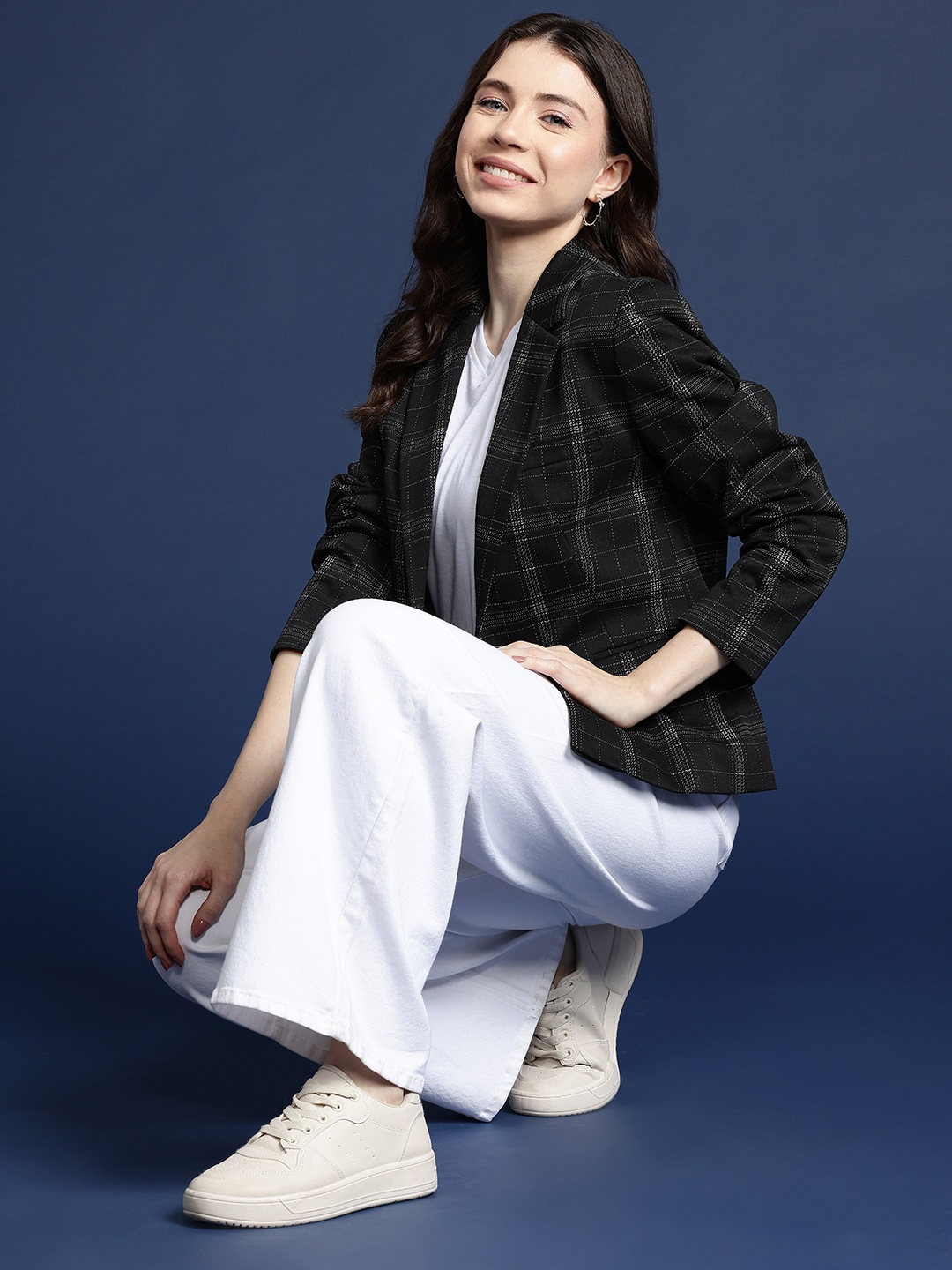 

Mast & Harbour Checked Single-Breasted Blazer, Black