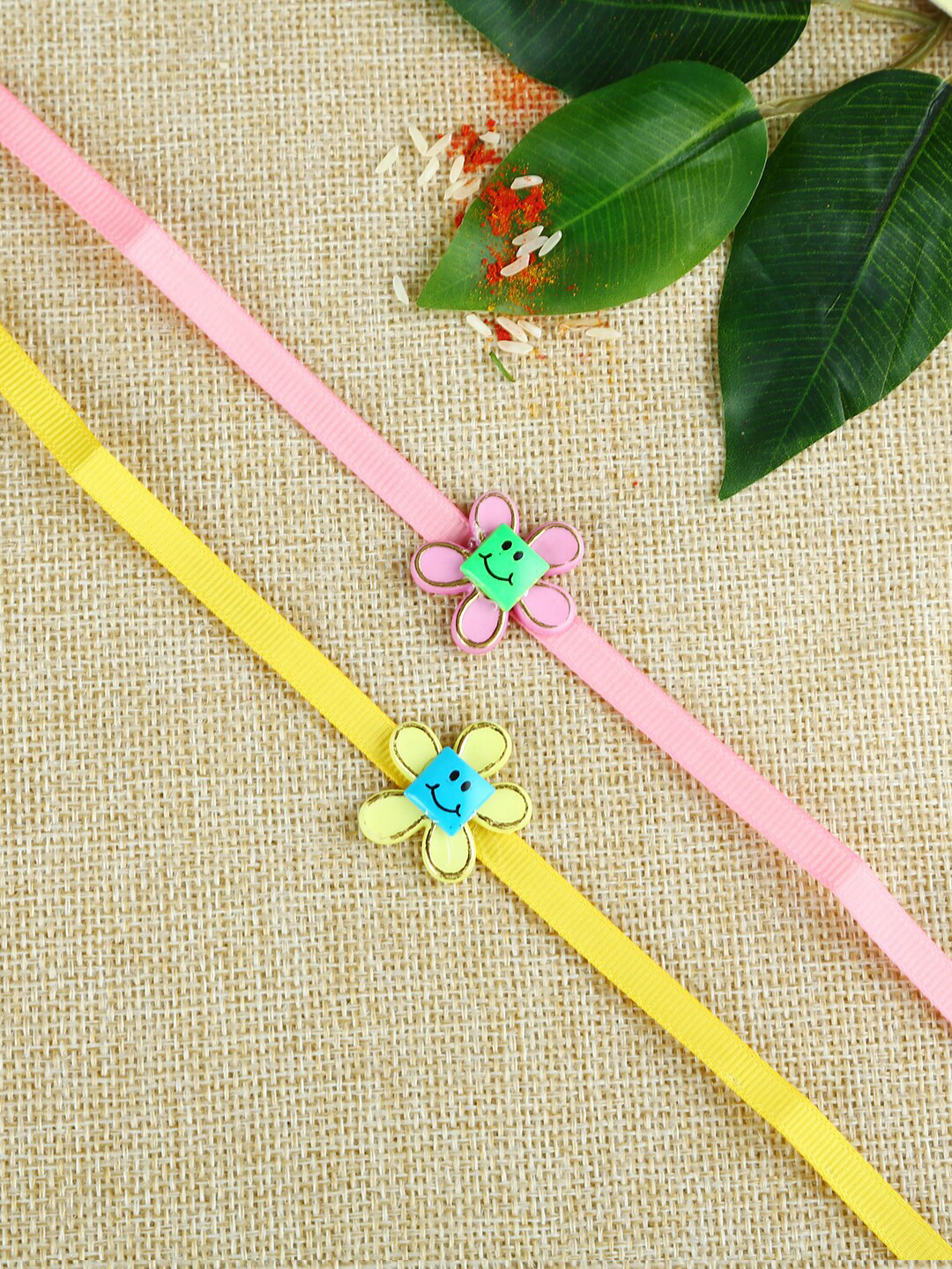 

Aapno Rajasthan Set Of 2 Floral Charm Rakhis With Tilak Pack, Pink