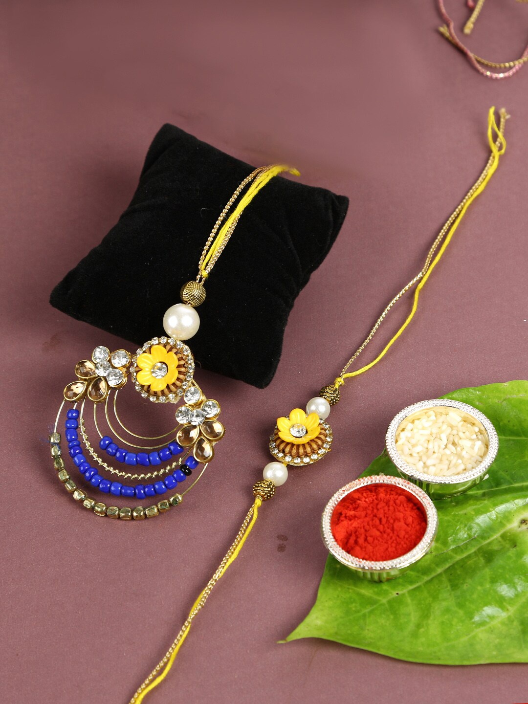 

Aapno Rajasthan Set Of 2 Beaded Bhaiya Bhabhi Rakhi, Gold