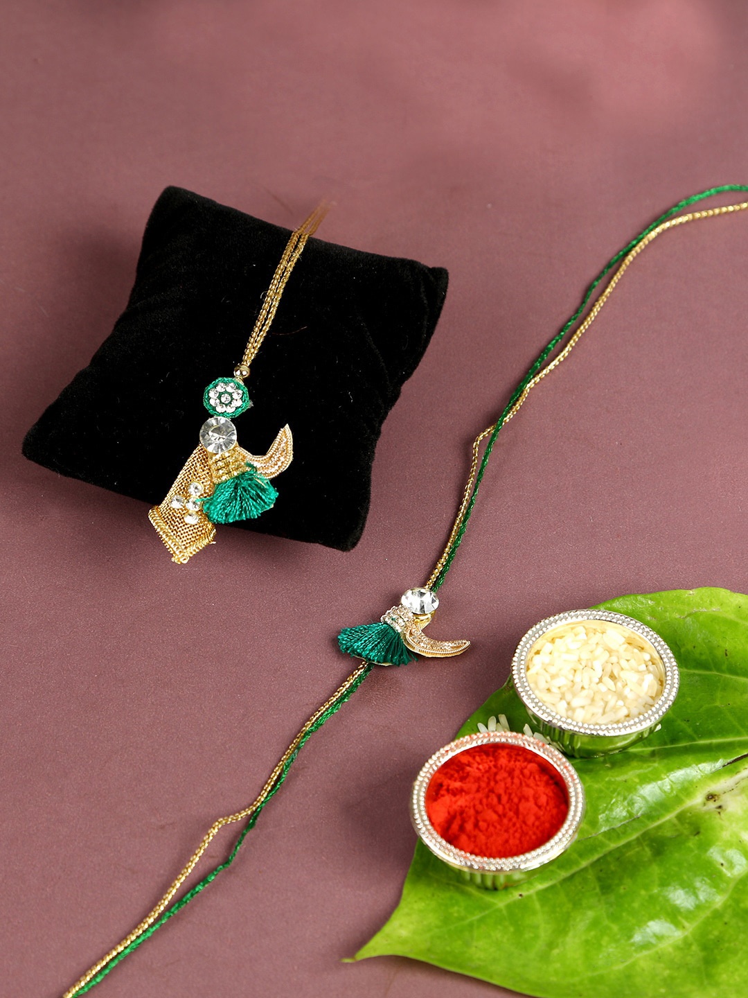 

Aapno Rajasthan Set Of 2 Rakhi With Tilak Pack, Gold