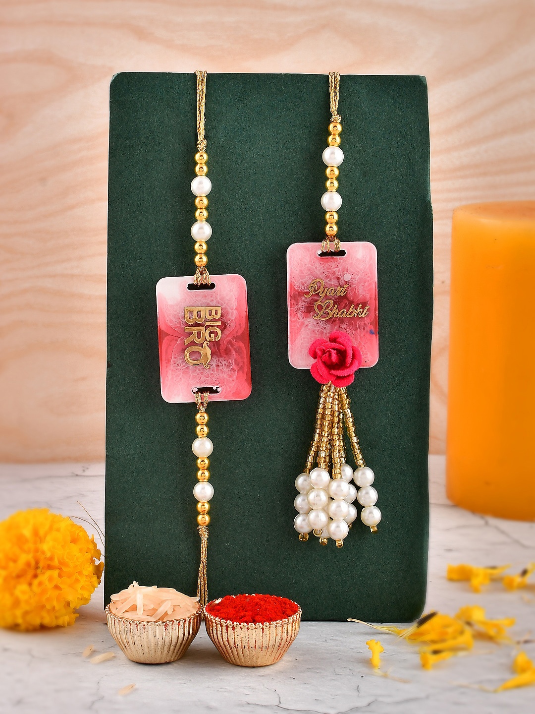 

Aapno Rajasthan Set Of 2 Bhaiya Bhabhi Rakhi, Pink