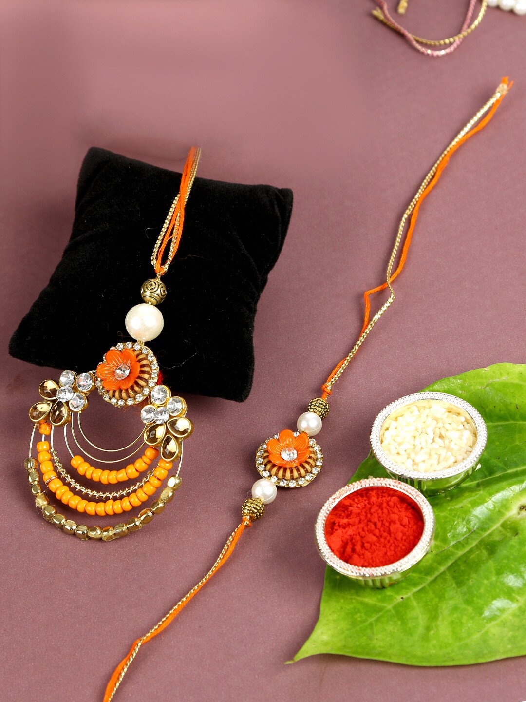 

Aapno Rajasthan Set Of 2 Beaded Bhaiya Bhabhi Rakhis, Gold