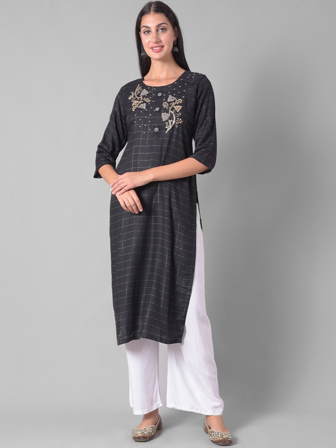 

Dollar Missy Black Geometric Printed Embroidered Thread Work Straight Kurta