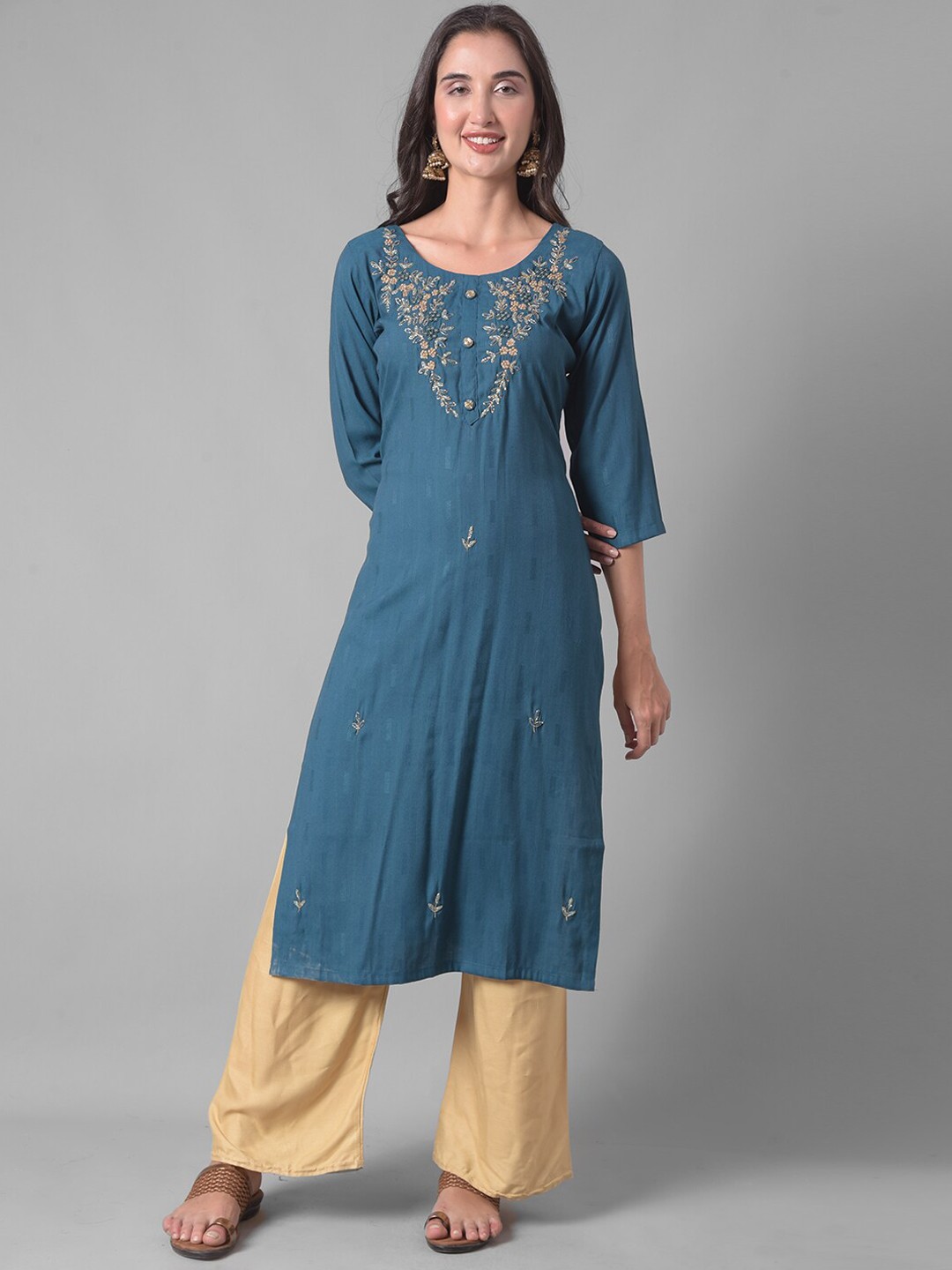 

Dollar Missy Ethnic Motifs Embroidered Bead Work Straight Kurta, Blue