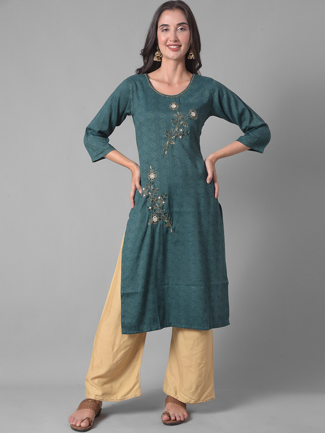 

Dollar Missy Ethnic Motifs Embroidered Thread Work Kurta, Green
