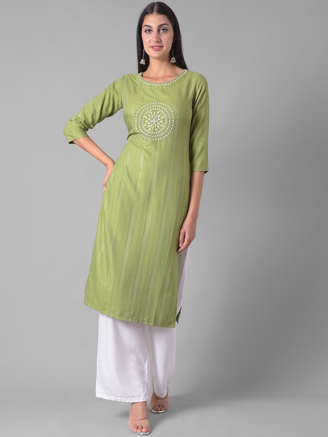 

Dollar Missy Ethnic Motifs Embroidered Round Neck Thread Work Regular Kurta, Green
