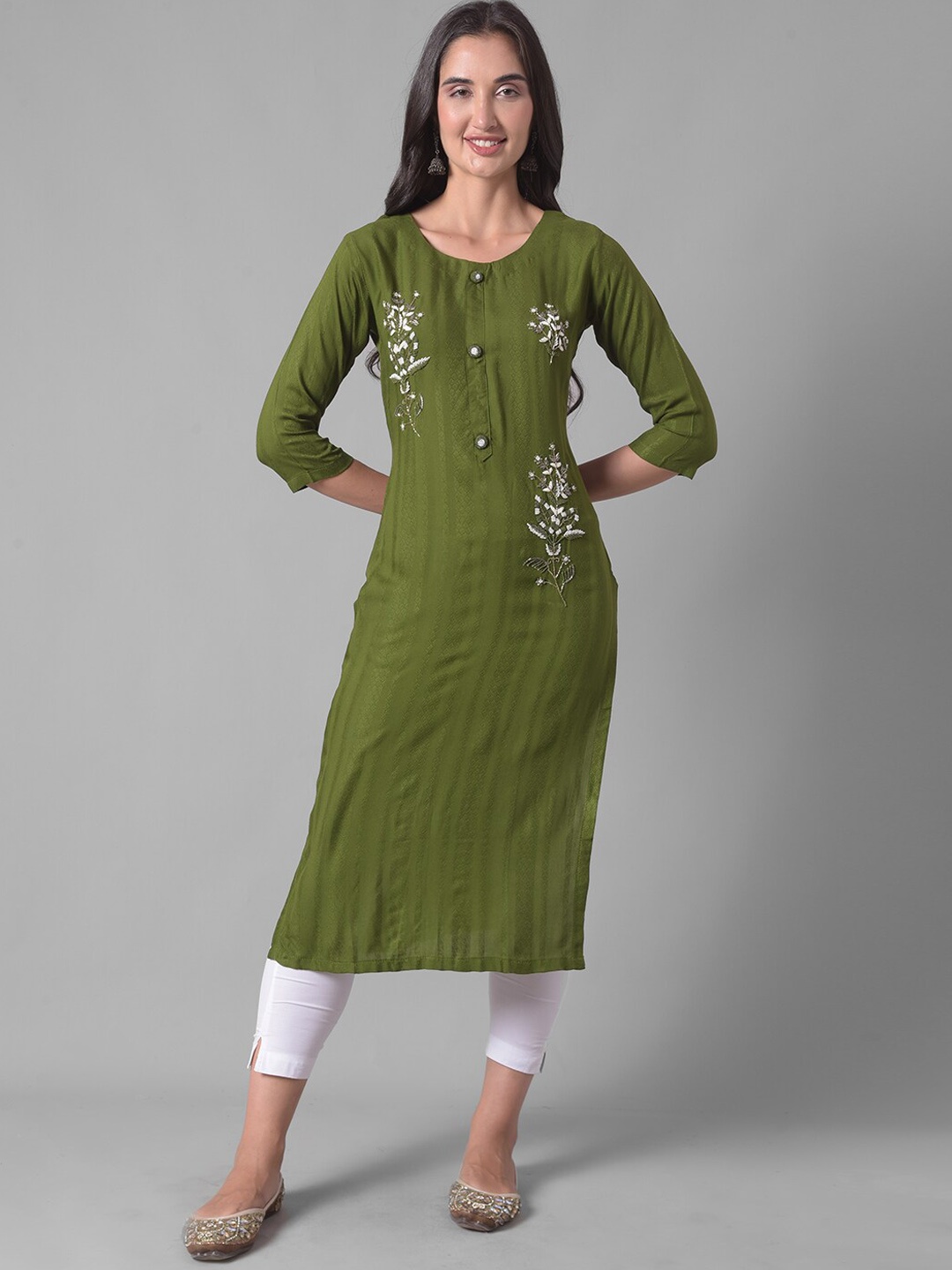 

Dollar Missy Floral Embroidered Thread Work Straight Kurta, Green