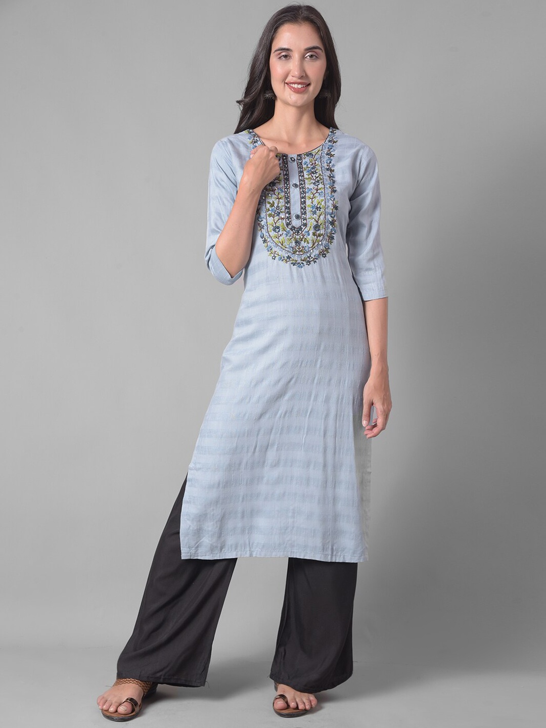 

Dollar Missy Yoke Design Embroidered Mirror Work Straight Kurta, Grey
