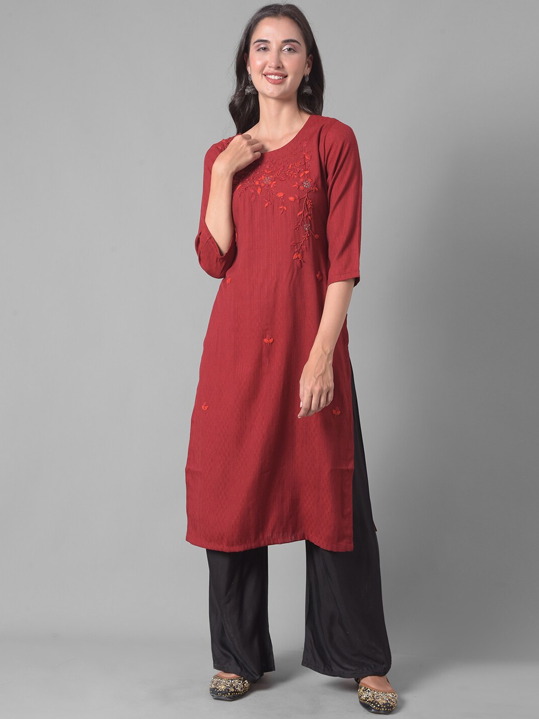 

Dollar Missy Embroidered Three-Quarter Sleeves Thread Work Kura, Maroon