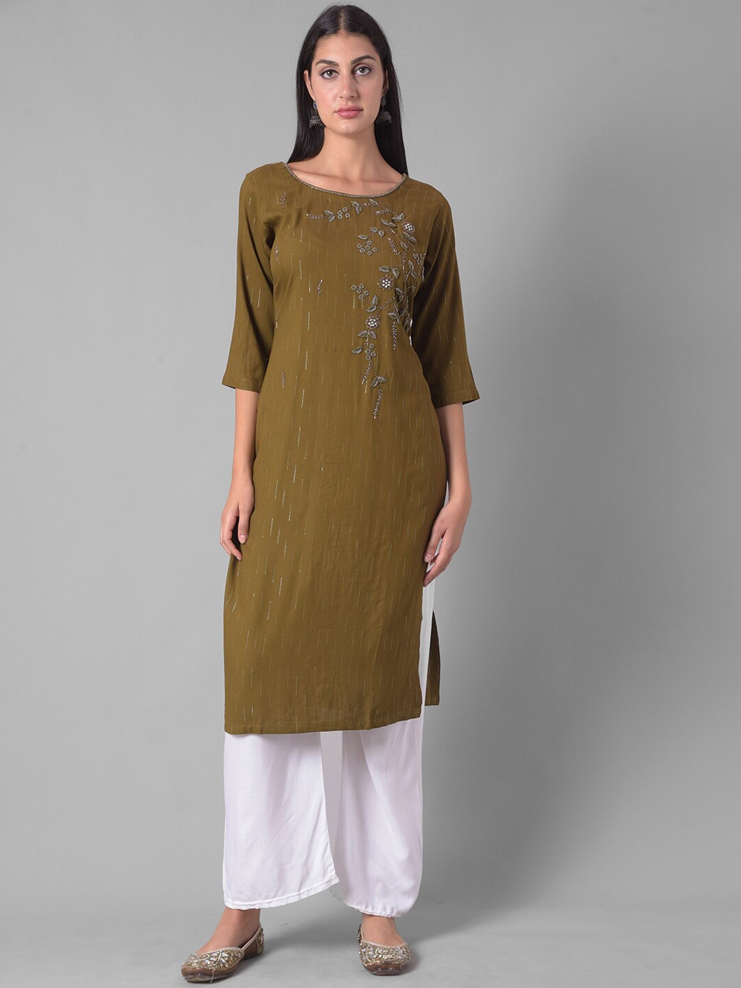 

Dollar Missy Floral Embroidered Beads and Stones Straight Kurta, Green