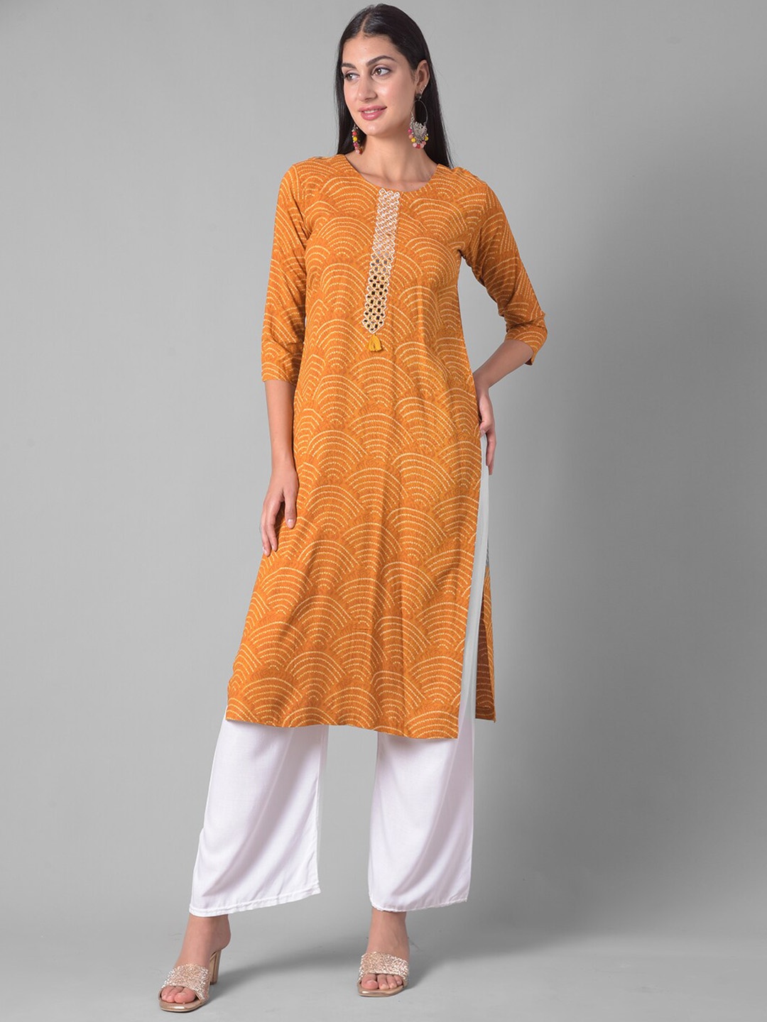 

Dollar Missy Printed Straight Regular Kurta, Yellow