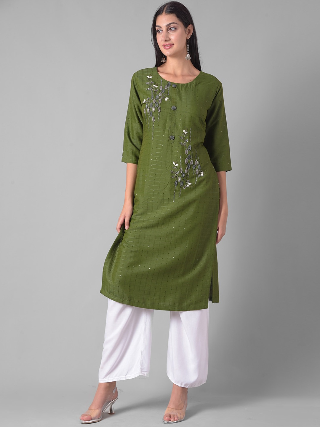 

Dollar Missy Embroidered Sequined Straight Kurta, Green