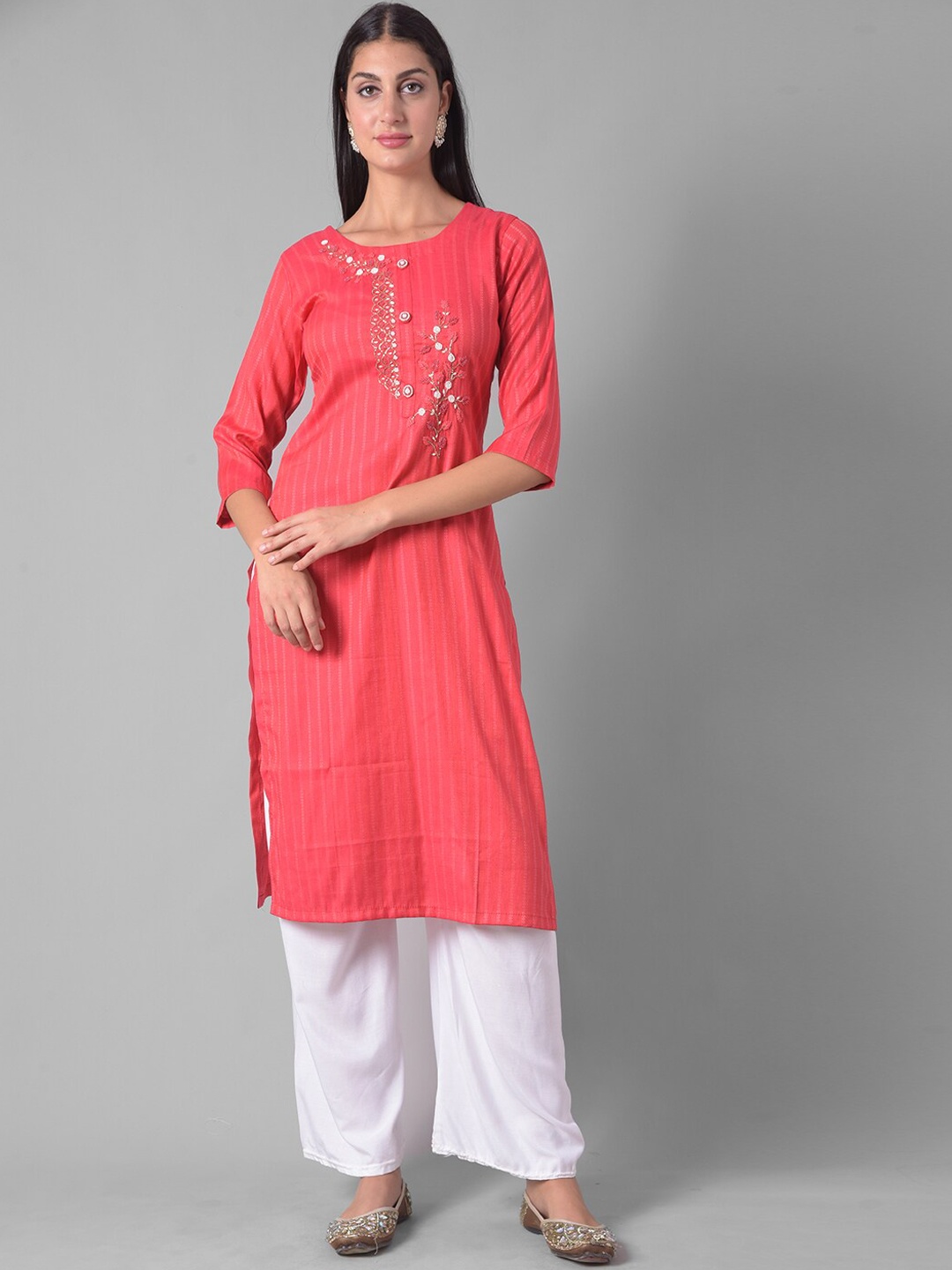 

Dollar Missy Ethnic Motifs Embroidered Beads Detailed Straight Kurta, Red