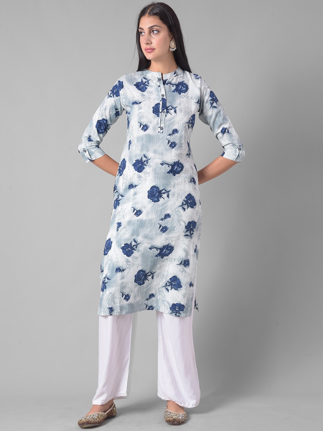 

Dollar Missy Floral Printed Mandarin Collar Kurta, Cream