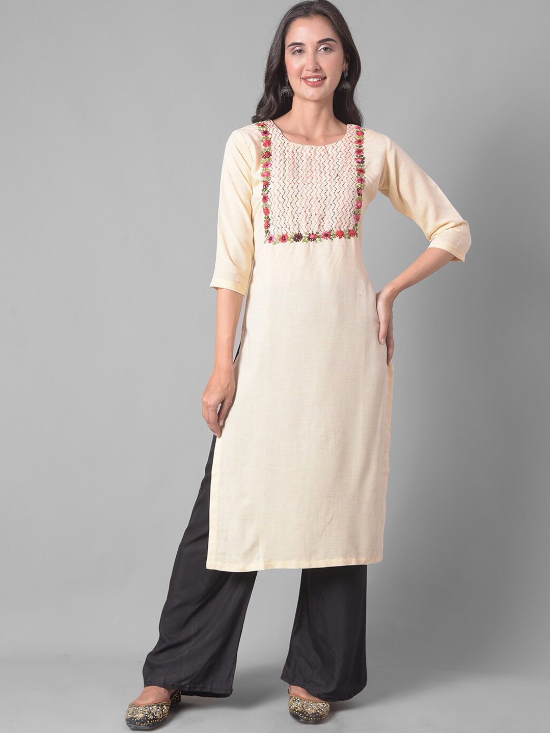 

Dollar Missy Ethnic Motifs Yoke Design Thread Work Kurta, Yellow