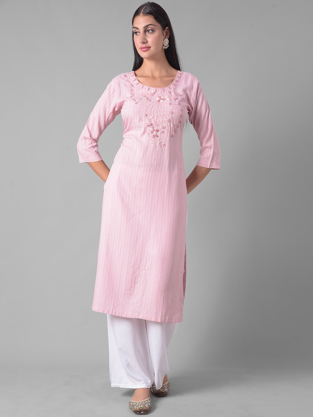 

Dollar Missy Ethnic Motifs Embroidered Beads Detailed Straight Kurta, Pink