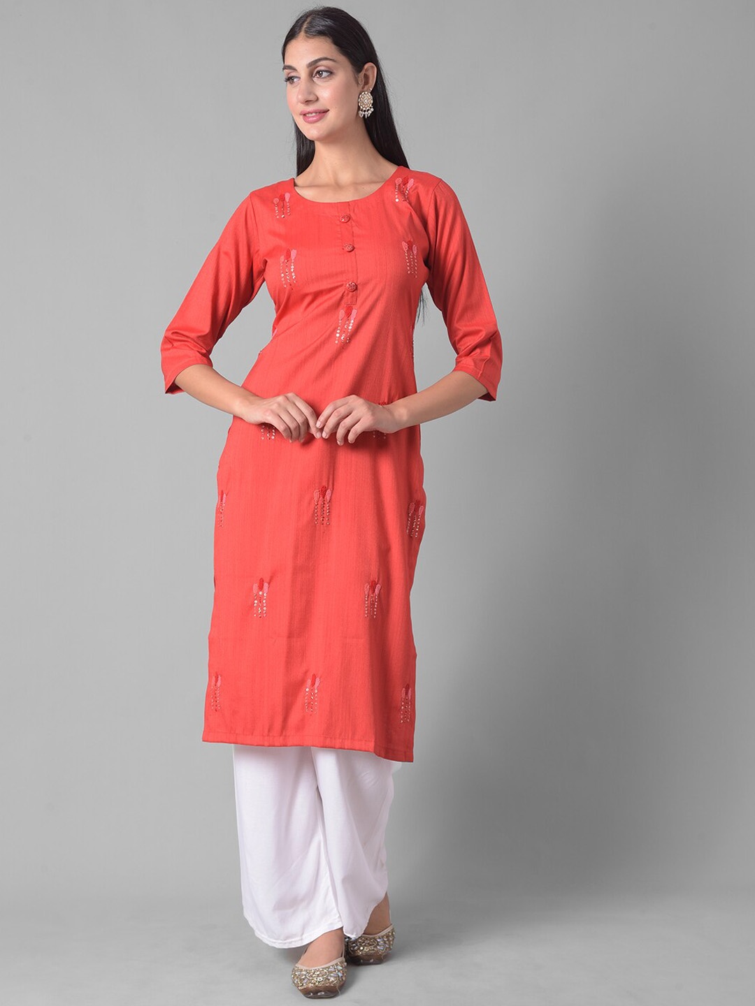 

Dollar Missy Ethnic Motifs Embroidered Sequined Straight Kurta, Red