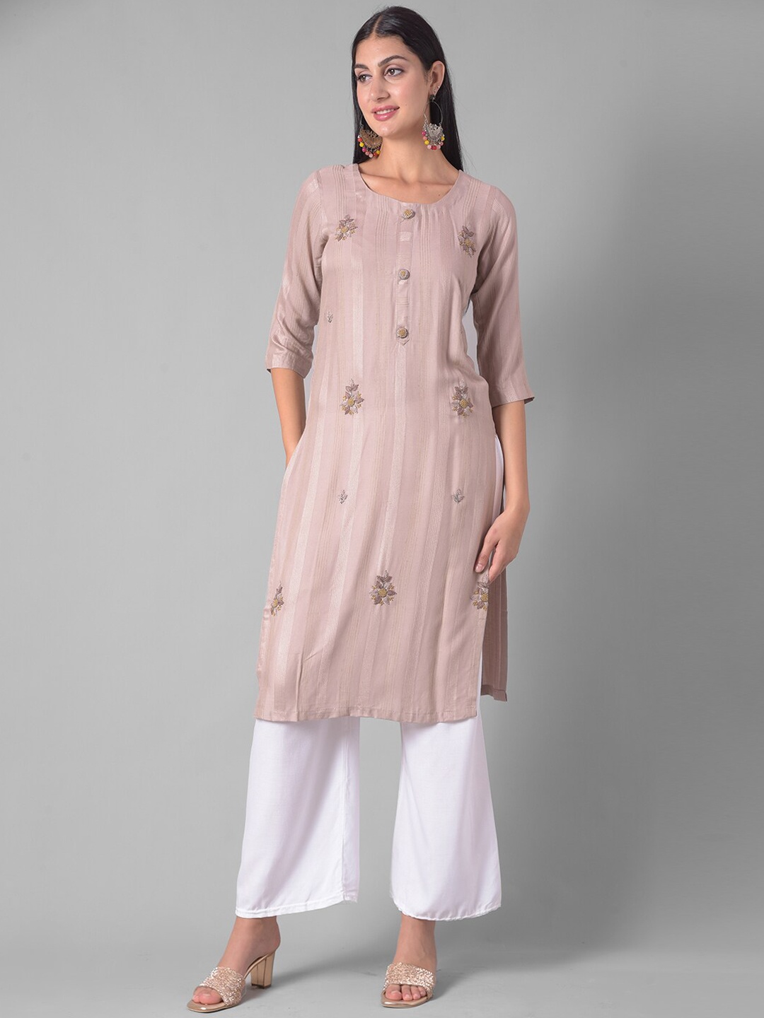 

Dollar Missy Striped Thread Work Straight Kurta, Purple