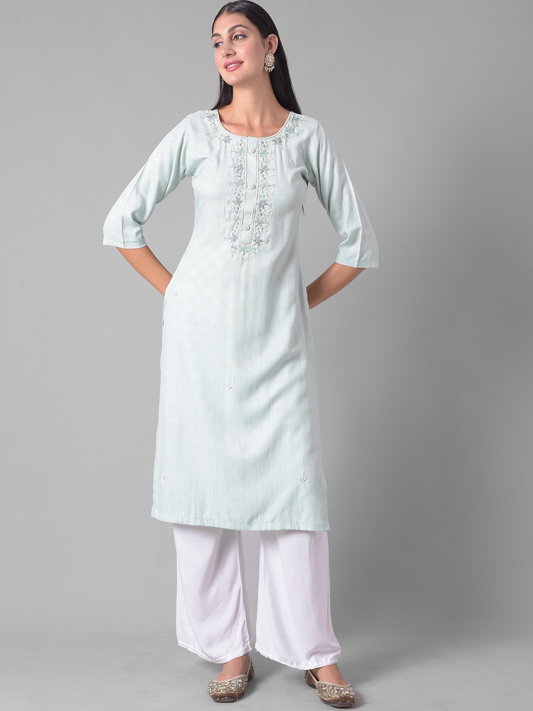 

Dollar Missy Floral Yoke Design Thread Work Kurta, Sea green
