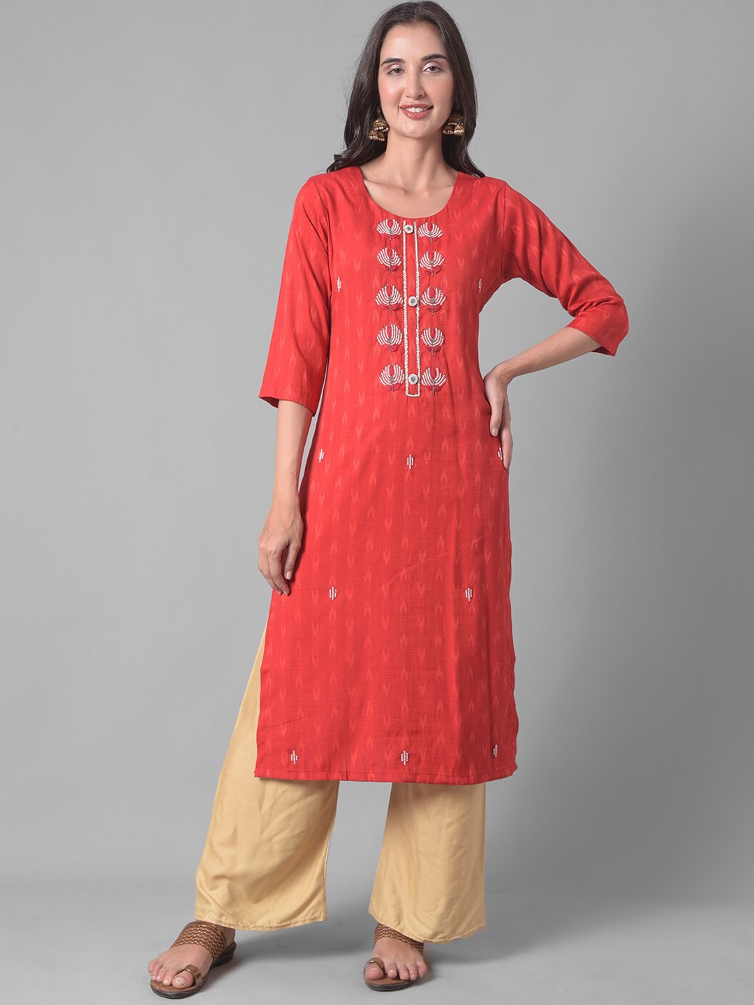 

Dollar Missy Ethnic Motifs Yoke Design Thread Work Kurta, Red