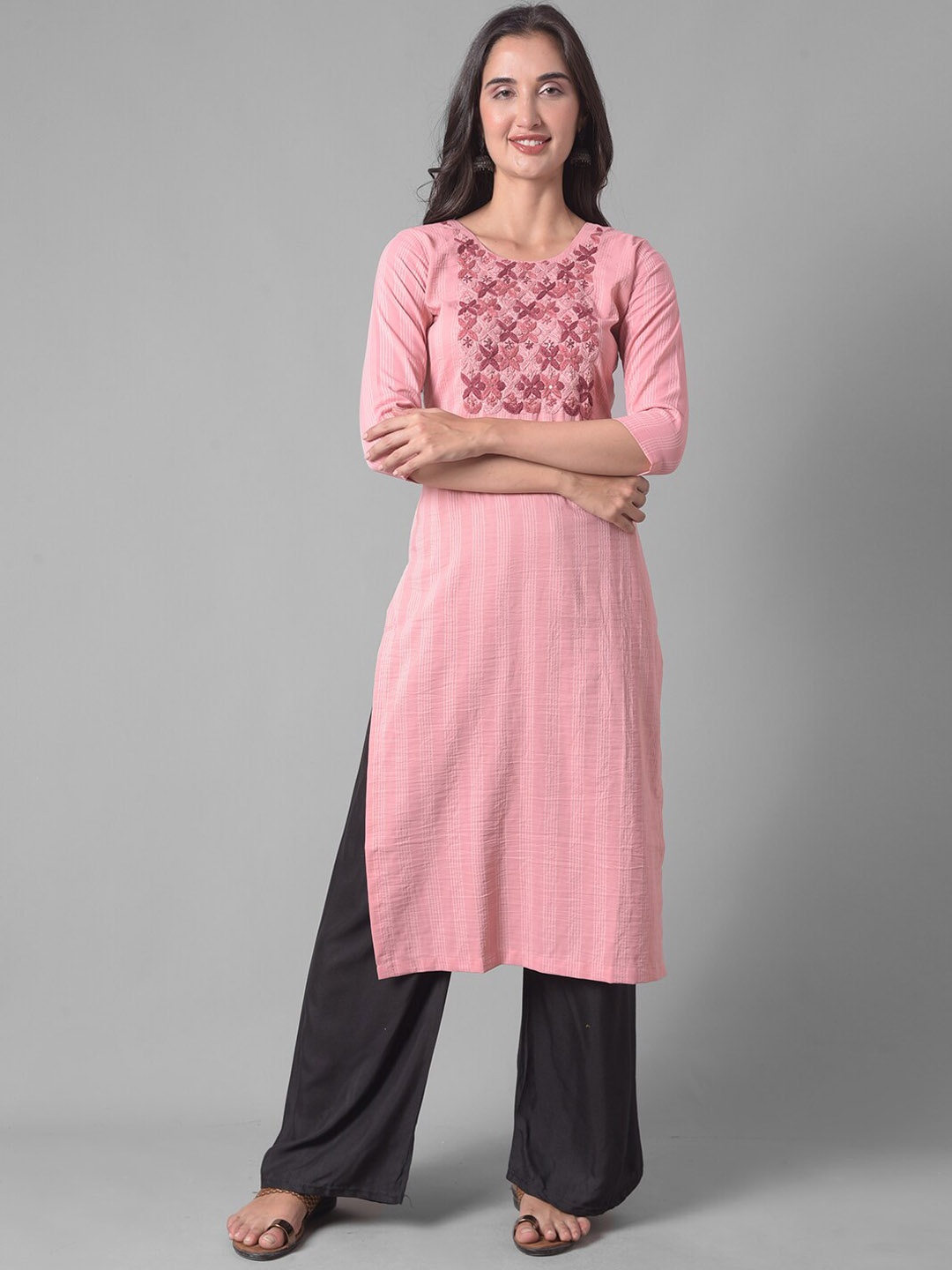 

Dollar Missy Floral Yoke Design Thread Work Kurta, Pink