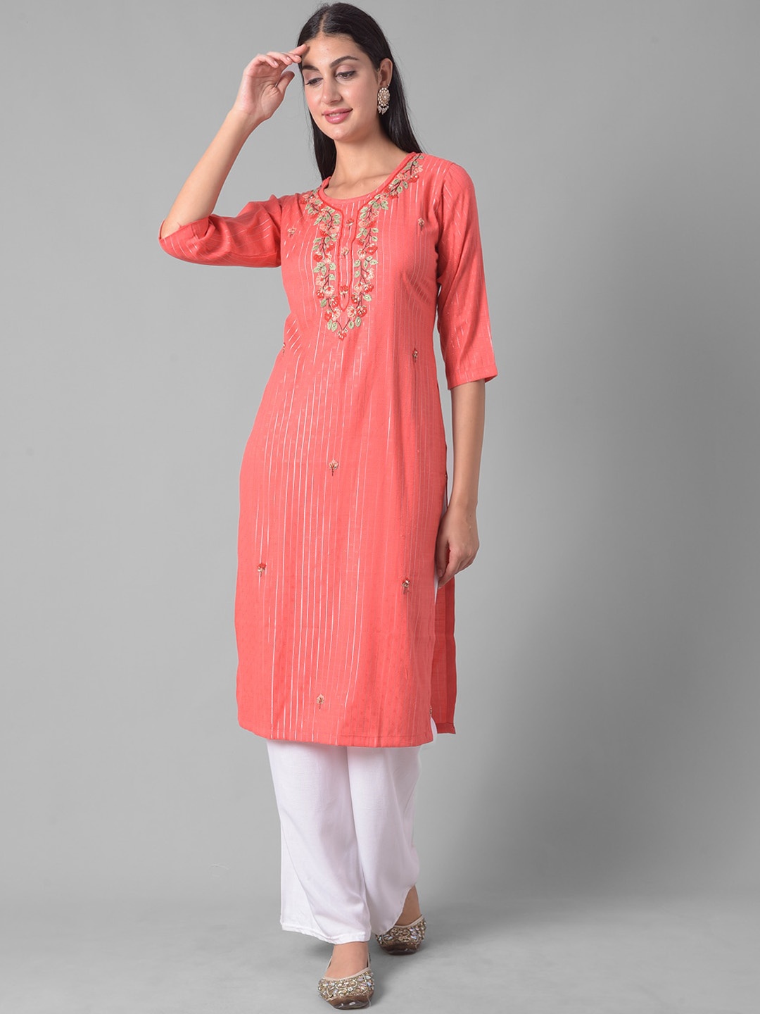

Dollar Missy Floral Yoke Design Thread Work Kurta, Orange