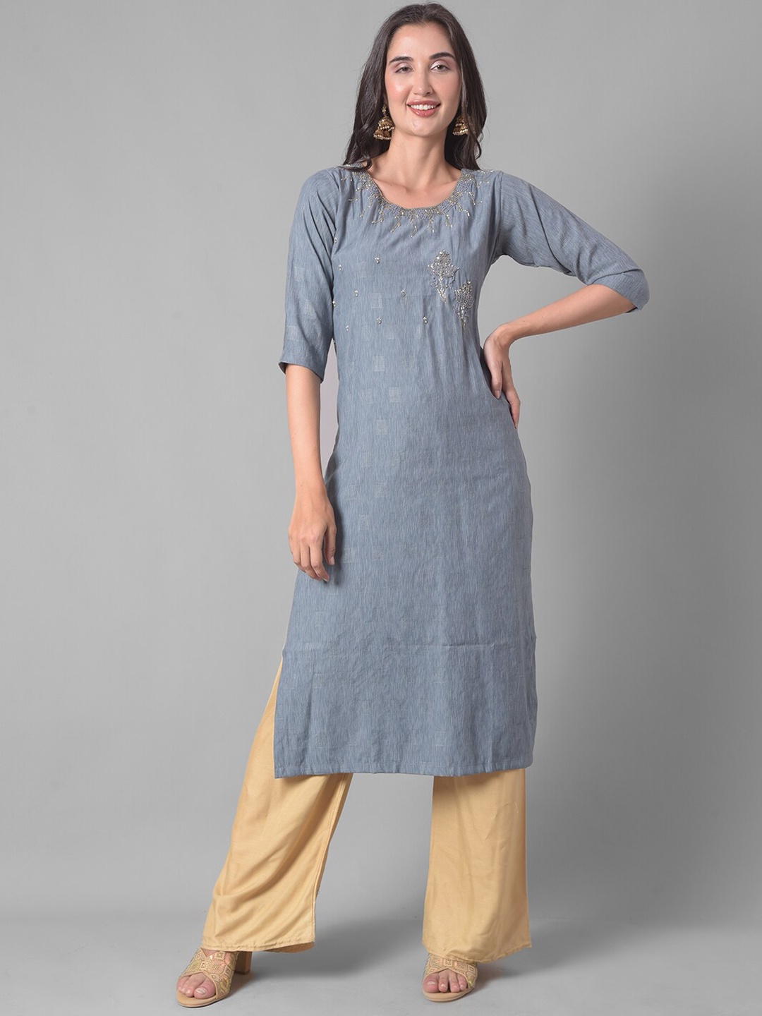 

Dollar Missy Floral Yoke Design Thread Work Kurta, Grey