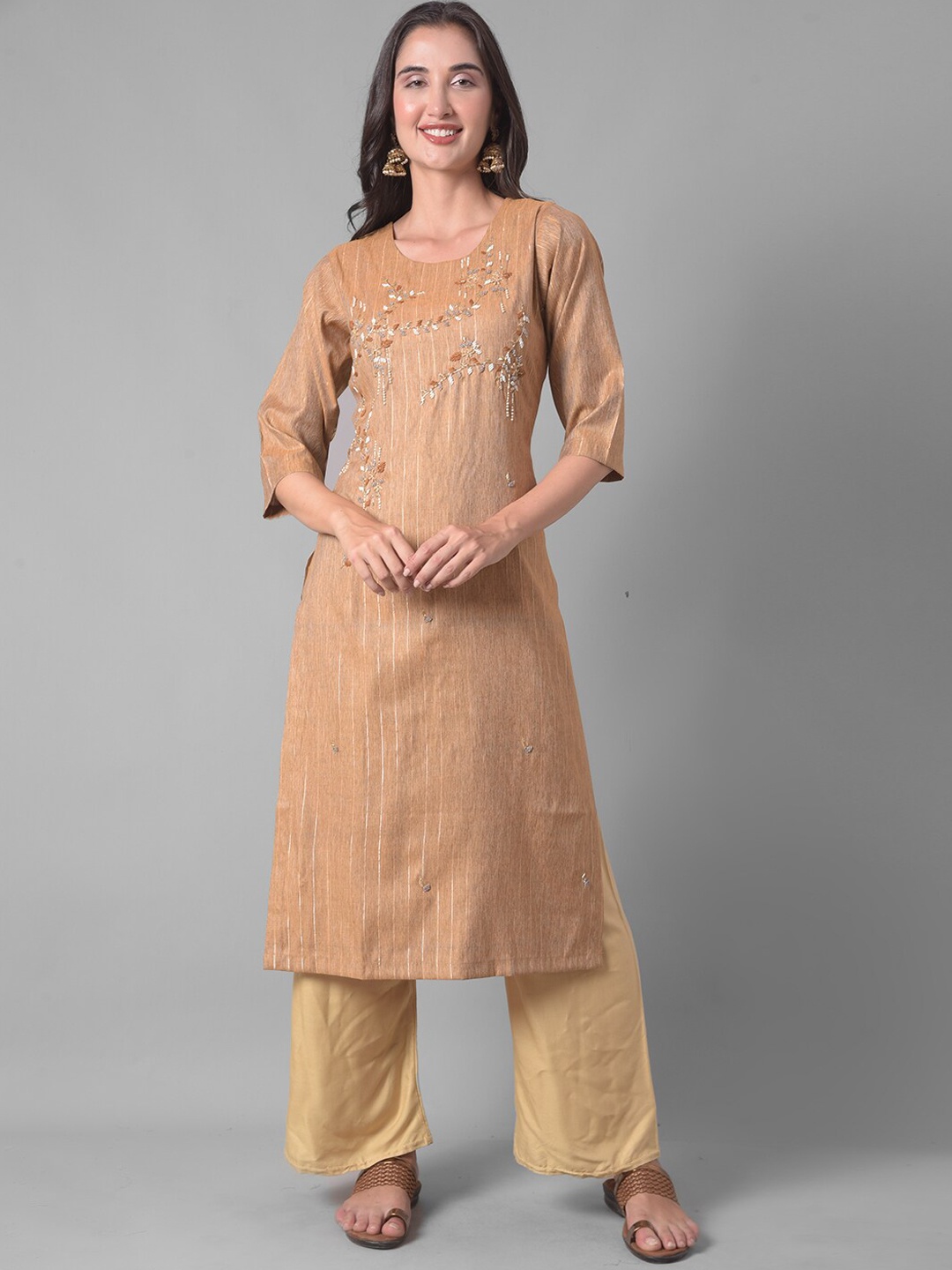 

Dollar Missy Floral Embroidered Thread Work Kurta, Beige
