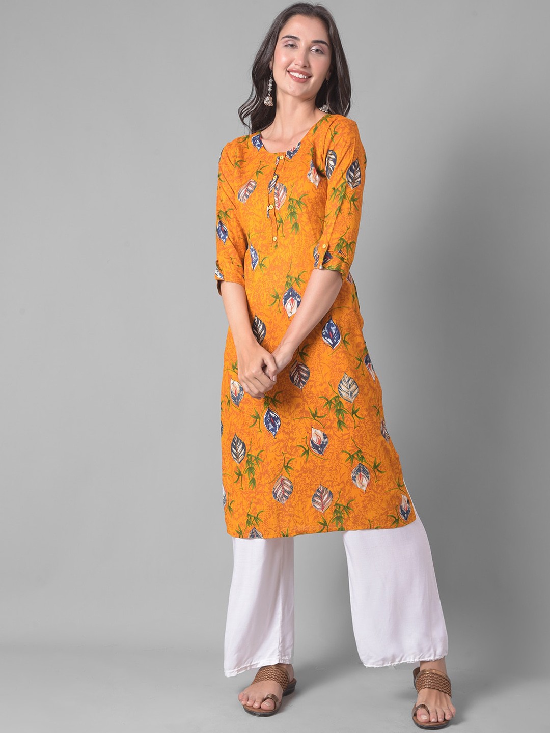 

Dollar Missy Floral Printed Straight Kurta, Yellow