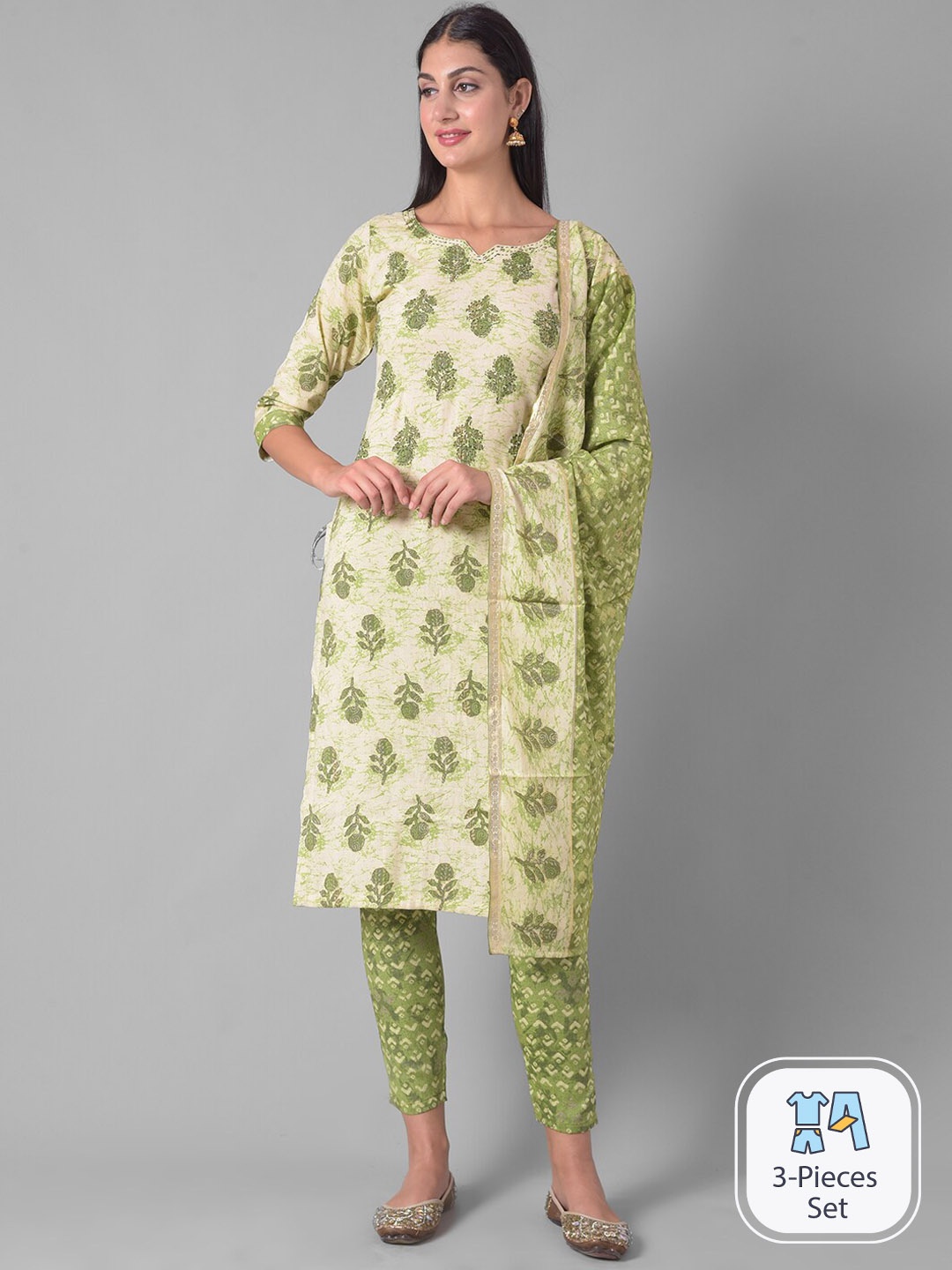 

Dollar Missy Ethnic Motifs Printed Regular Kurta With Trousers & Dupatta, Green