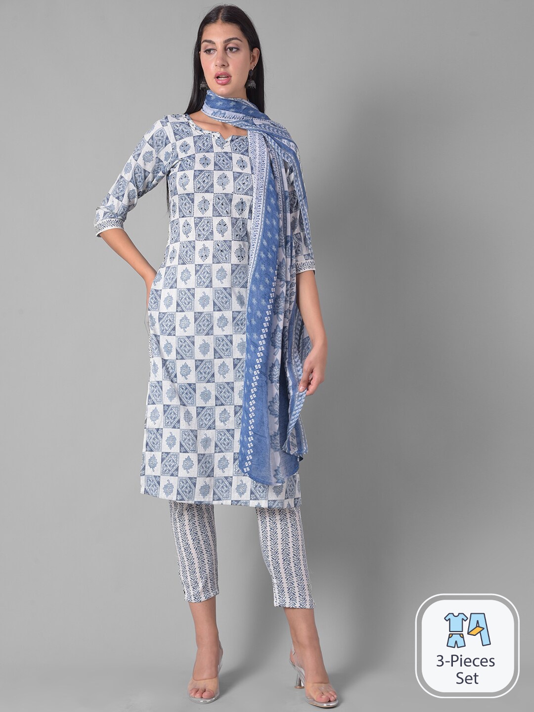 

Dollar Missy Ethnic Motifs Printed Regular Kurta With Trousers & Dupatta, Blue