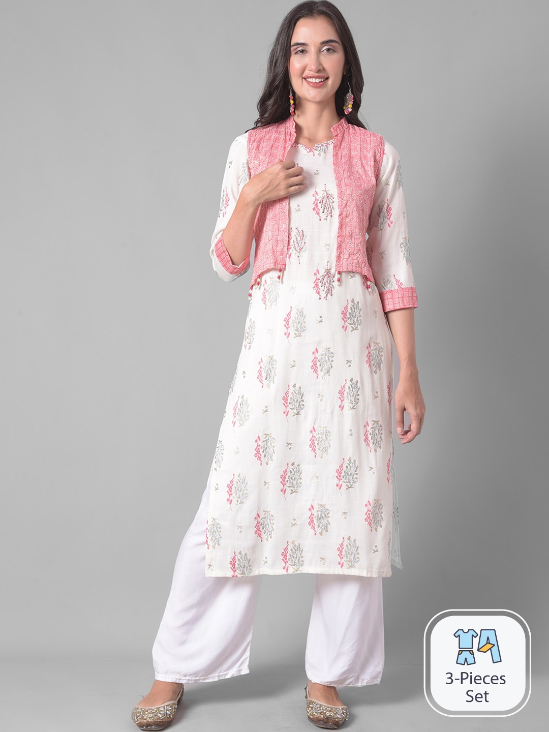 

Dollar Missy Floral Printed Regular Kurta With Palazzos & Jacket, Pink