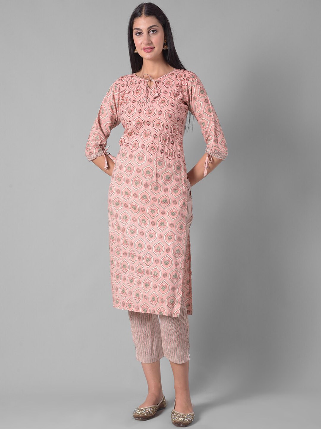 

Dollar Missy Floral Printed Straight Kurta with Trousers, Pink