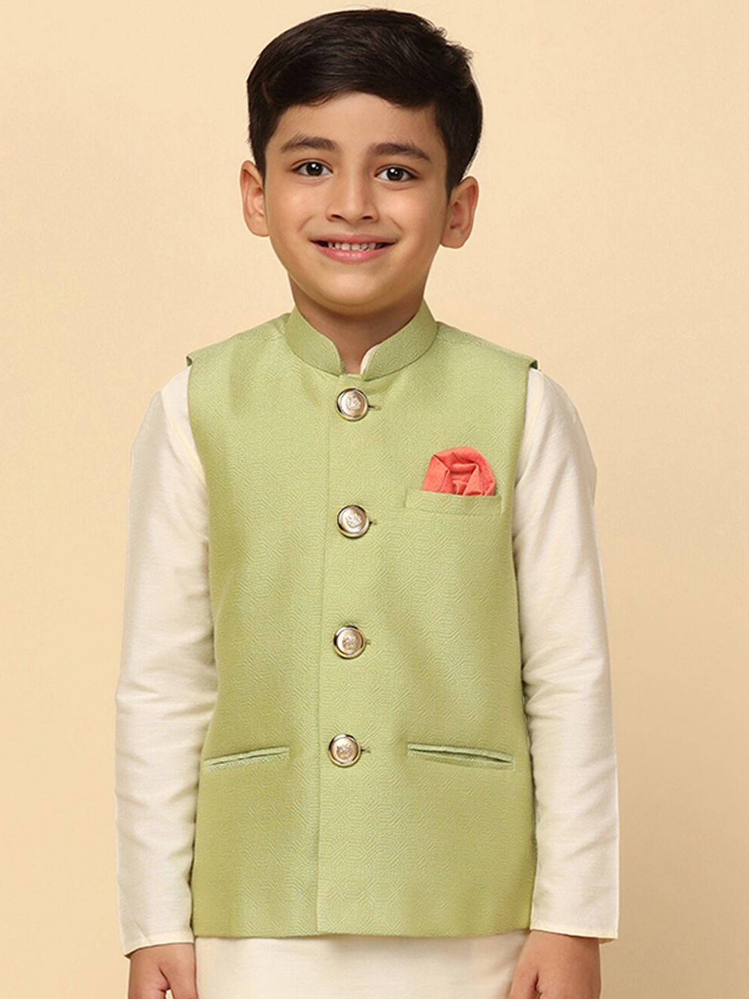 

KISAH Boys Mandarin Collar Nehru Jackets, Green