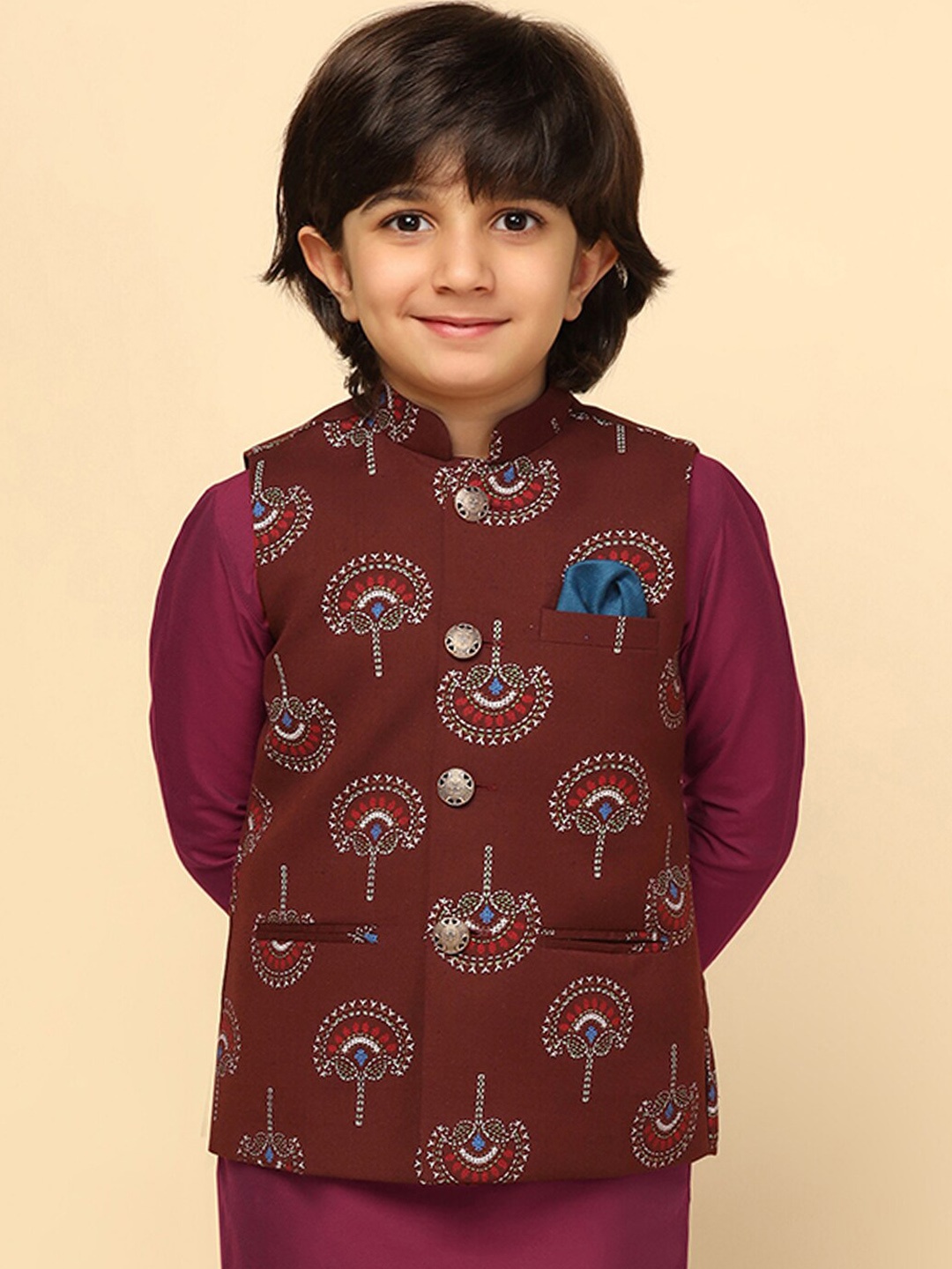 

KISAH Boys Printed Nehru Jackets, Maroon