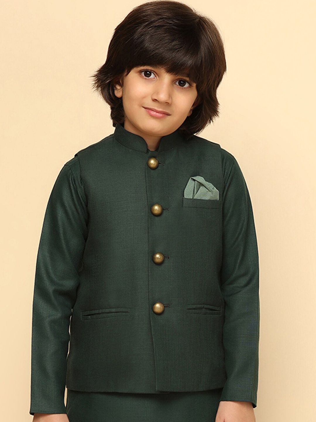 

KISAH Boys Mandarin Collar Nehru Jackets, Green