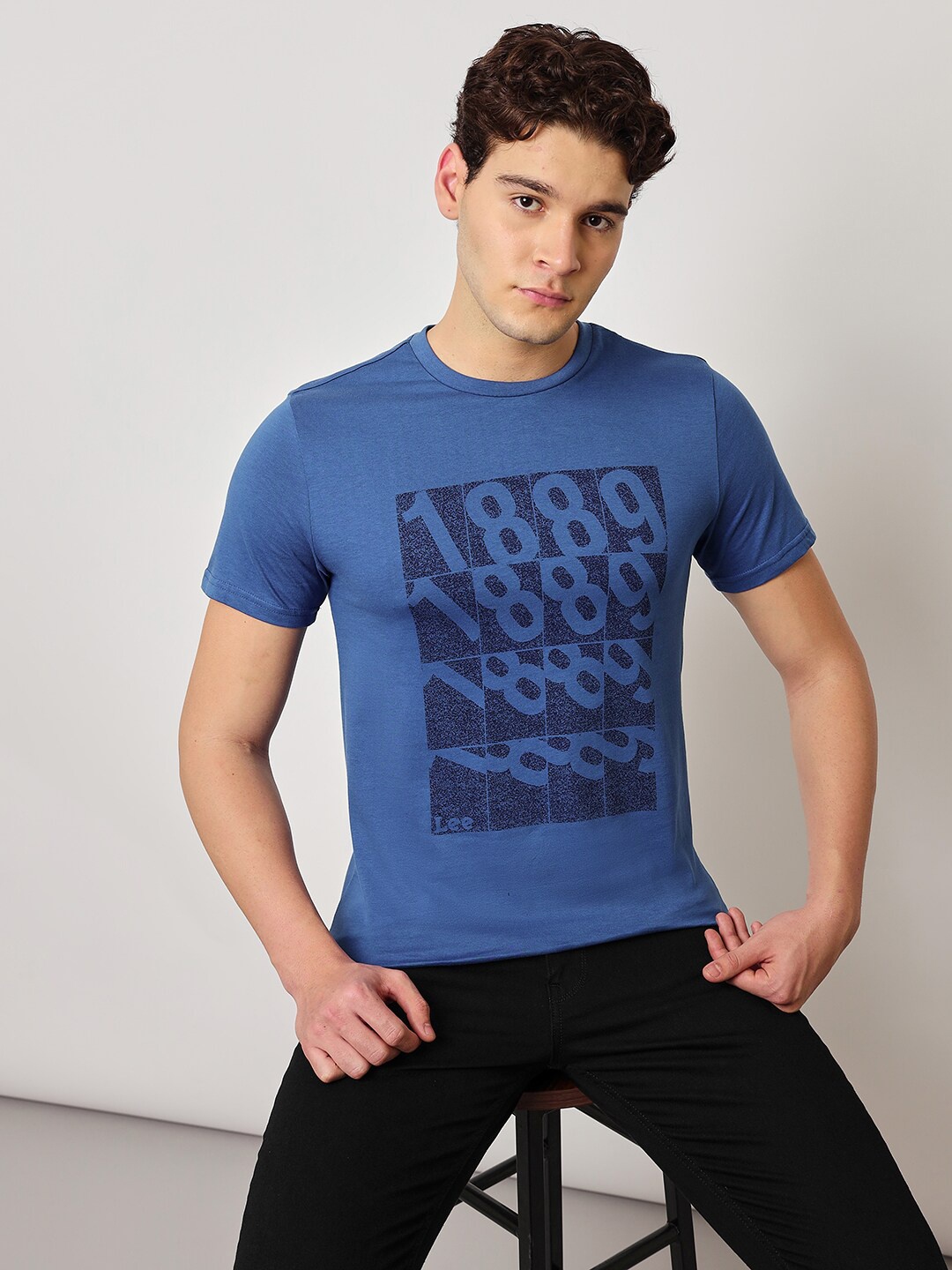 

Lee Typography Printed Slim Fit Cotton T-shirt, Blue