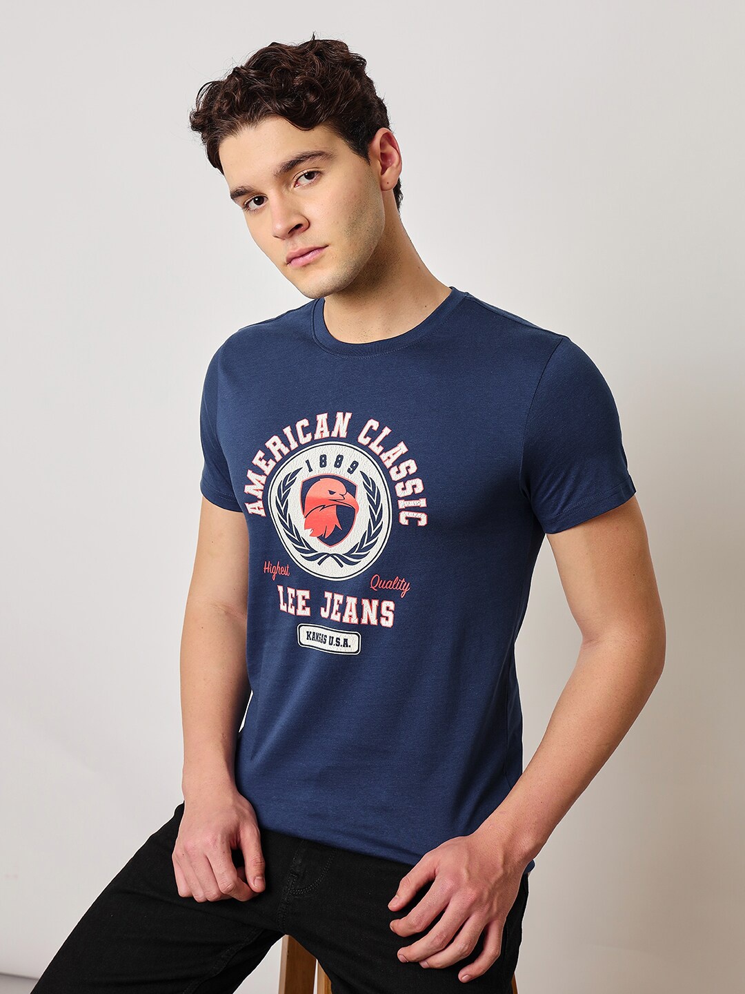 

Lee Typography Printed Slim Fit Cotton T-shirt, Blue
