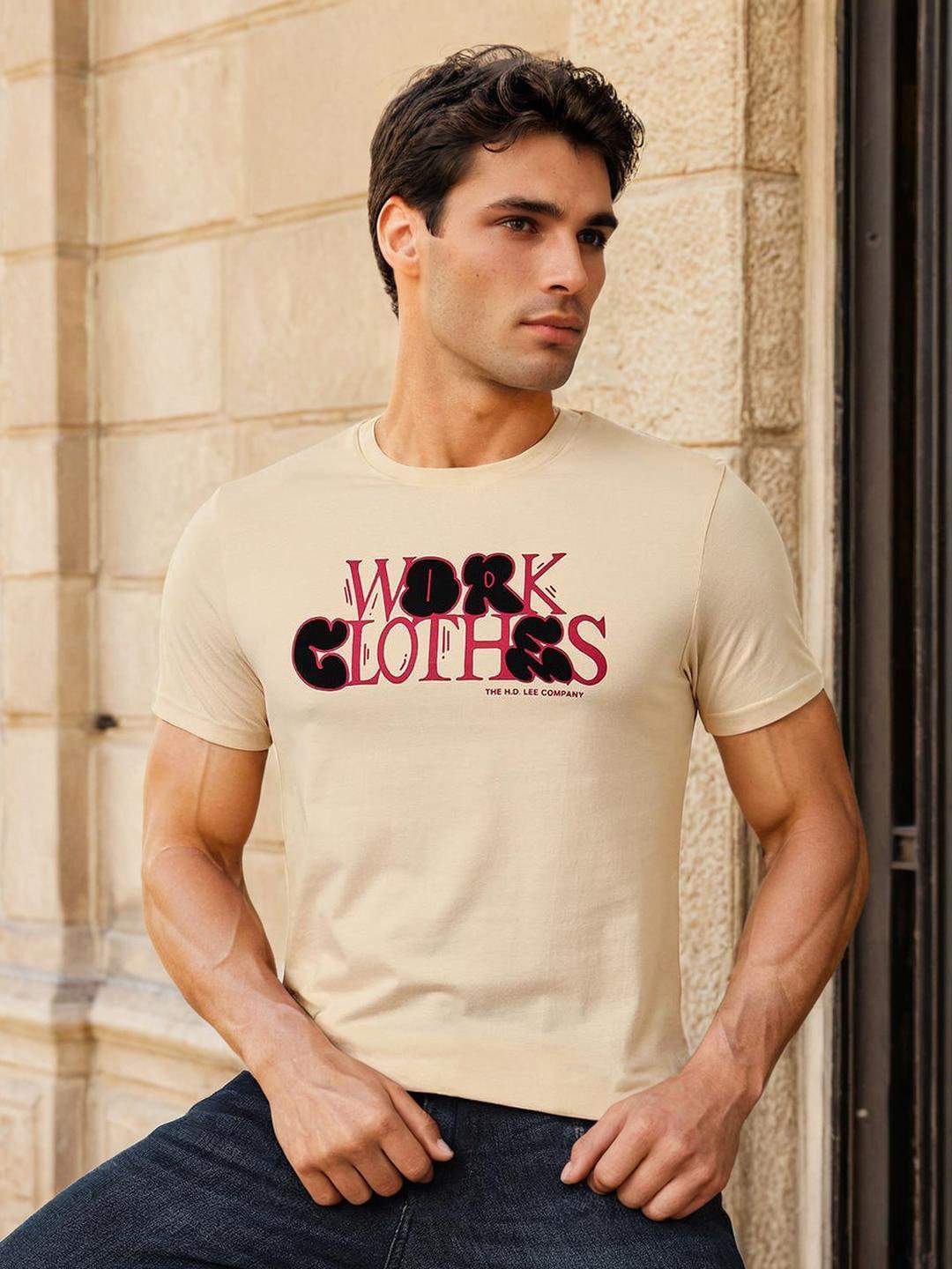 

Lee Typographic Printed Slim Fit Cotton T-shirt, Beige