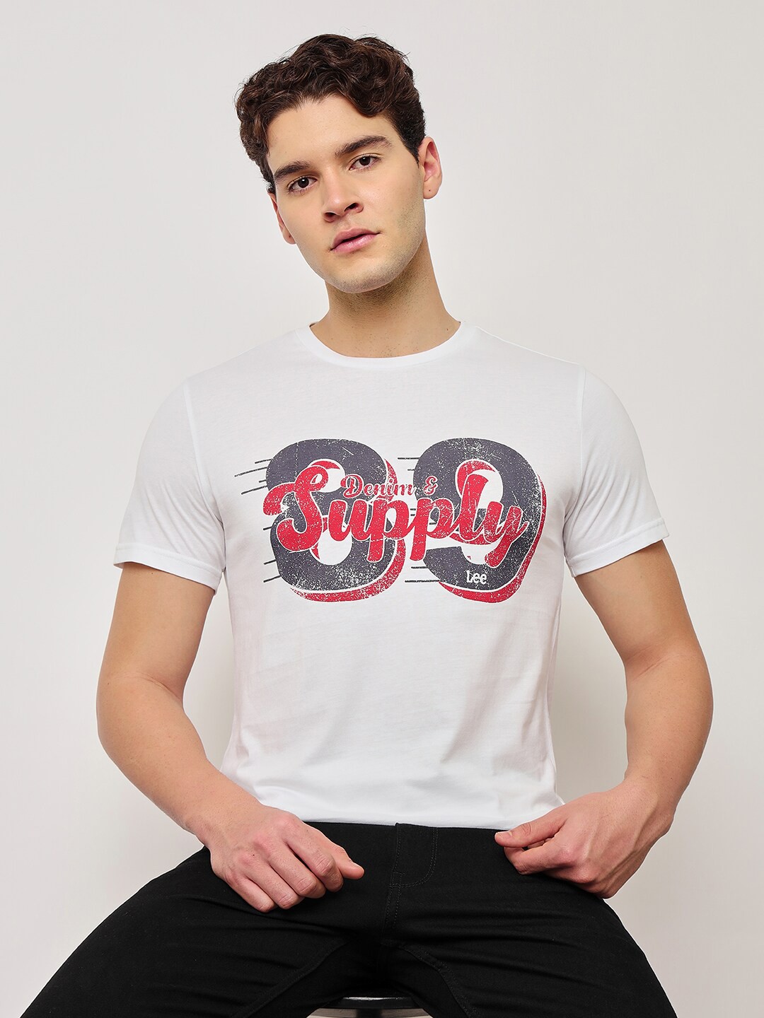 

Lee Slim Fit Typography Printed Round Neck Cotton T-Shirt, White