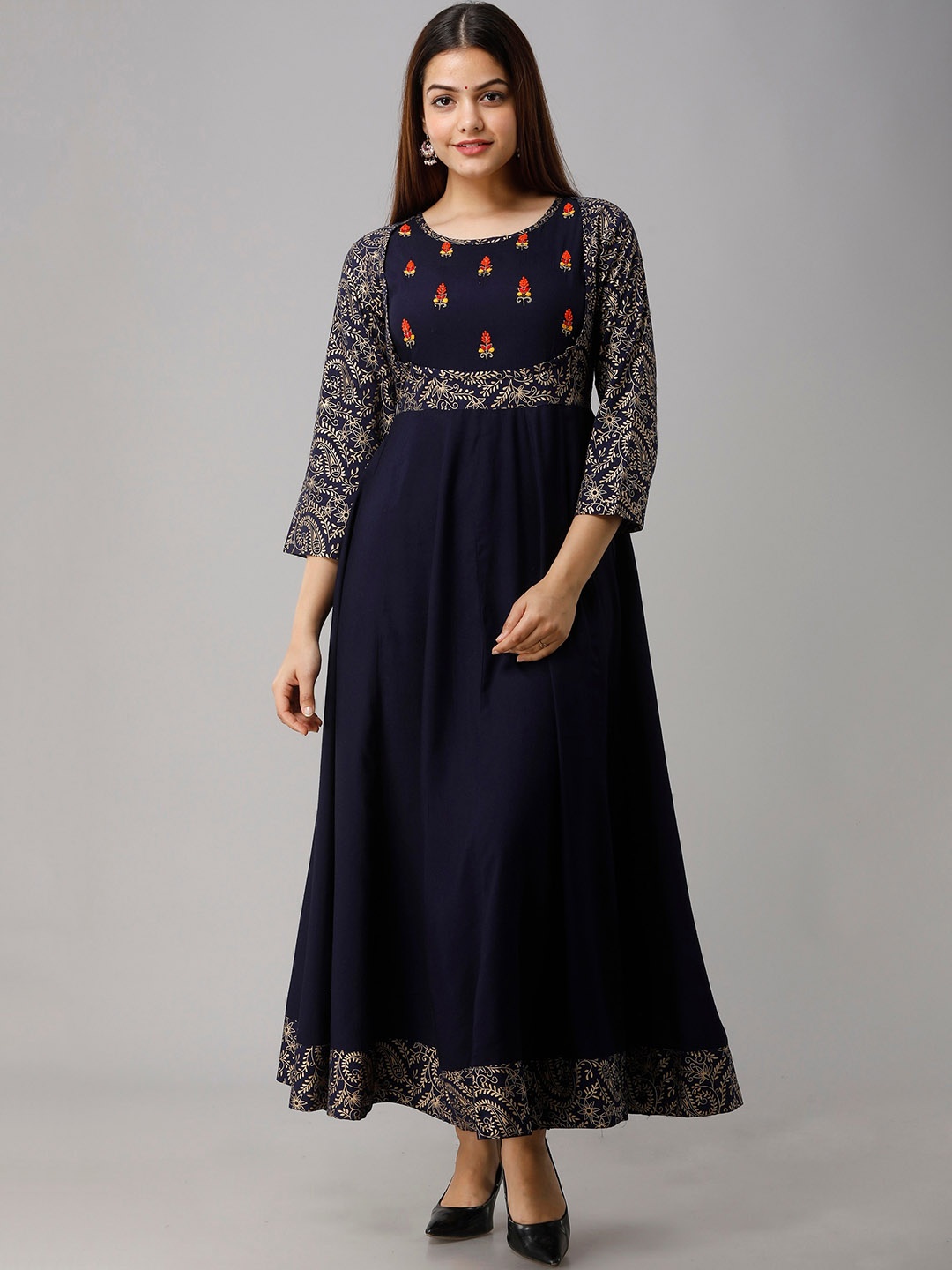 

KALINI Paisley Printed Anarkali Kurta, Navy blue
