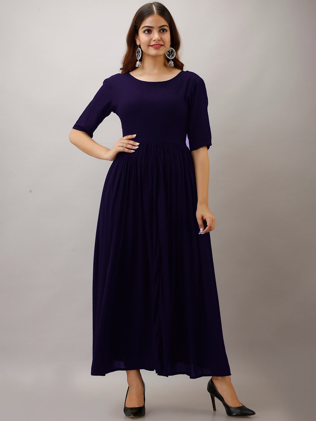 

KALINI Fit & Flare Maxi Ethnic Dress, Navy blue